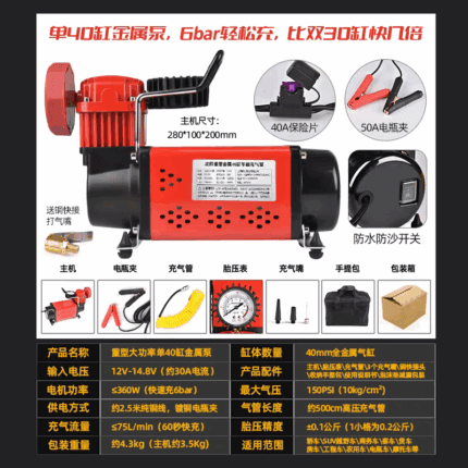 Portable 12V Air Compressor Pump 150PSI Red Tire Inflator Heavy Duty