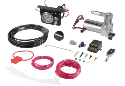 Air Shock Controller Kit, 12V 100PSI On Board Air Compressor System, Air Ride Suspension Compressor Kit with Single Path System, Pressure Gauge & Air Line for Trucks Vans